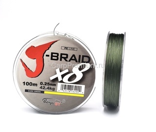 Плетенка Зеленая 0.25 мм BoyaBY - J-Braid Strong X8 Green 42.4 кг, 100 м