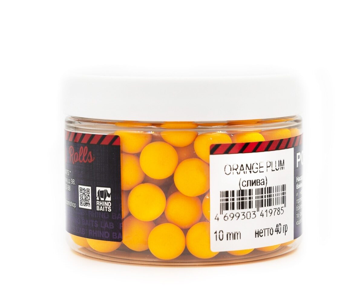 Бойлы плавающие 10 мм Оранжевая Слива Rhino Baits (Рино Бэйтс) - Pop-Up Orange Plum, 40 г