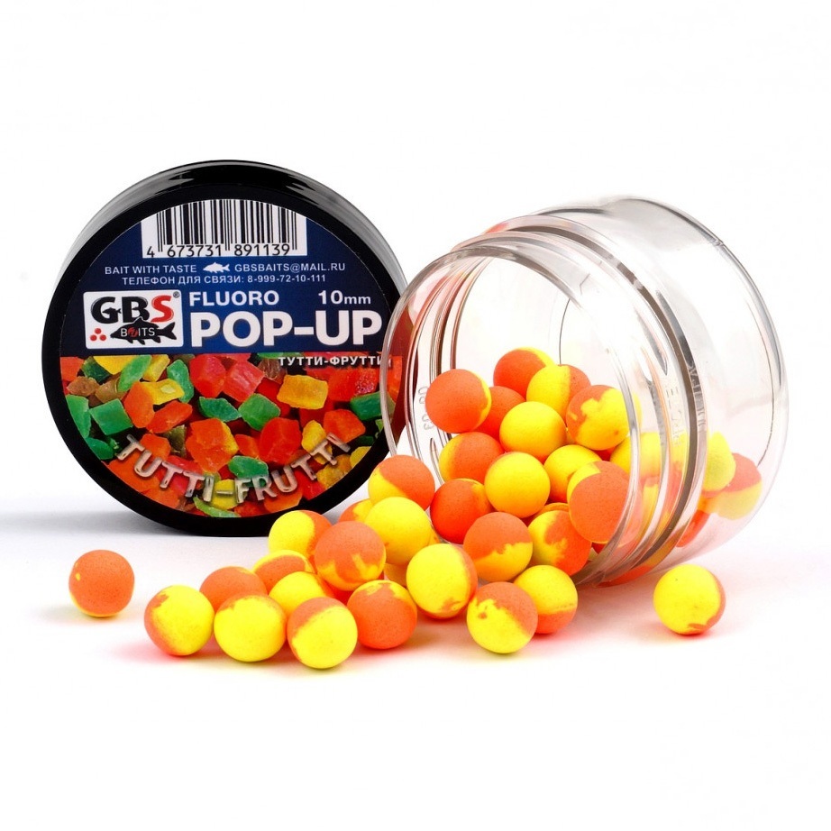 Бойлы плавающие 10 мм Тутти - Фрутти Оранжевый GBS - Baits Pop-Up Tutti Frutti, 55 г
