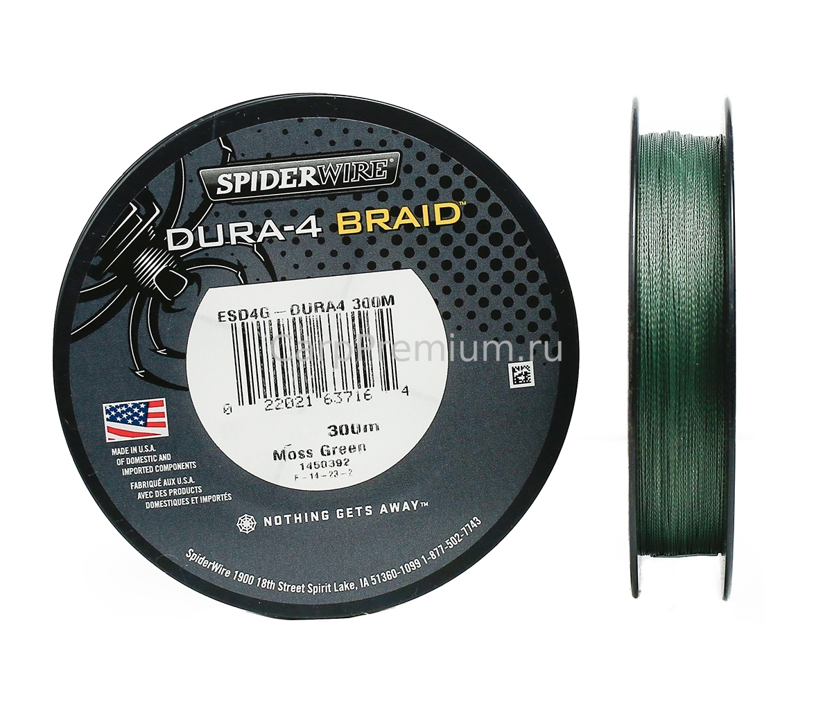 Плетеный шнур 0.14 мм Зеленый SpiderWire - Dura 4 Braid Moss Green 11.8 кг, 300 м