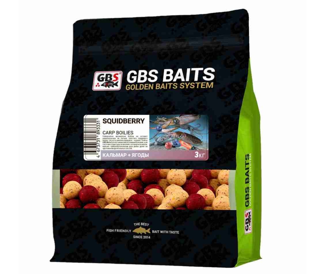 Бойлы тонущие 20 мм Кальмар / Ягоды GBS - Baits Squidberry, 3 кг