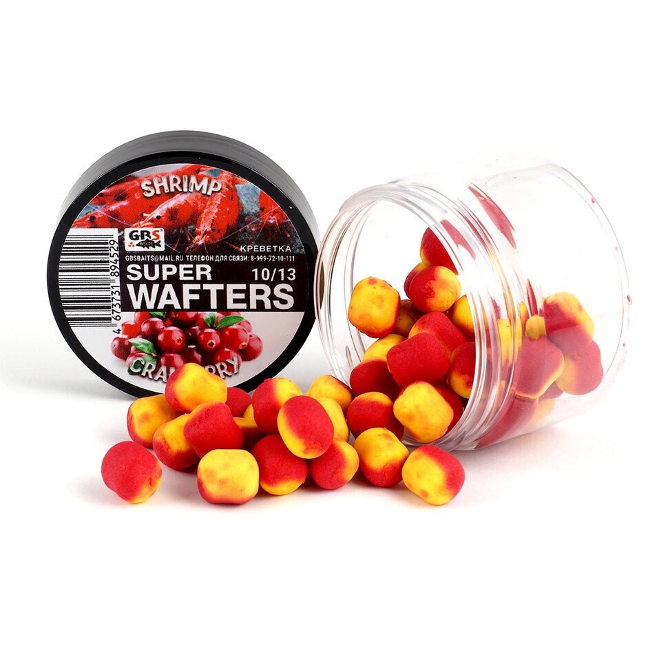 Бойлы нейтральной плавучести 10 х 13 мм Креветка / Клюква GBS - Wafters Shrimp and Cranberry, 67 г