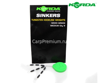 Огрузка для поводка Средняя Зеленая Korda (Корда) - Sinkers Medium Weedy Green, 9 шт