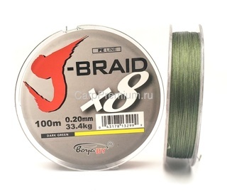 Плетенка Зеленая 0.20 мм BoyaBY - J-Braid Strong X8 Green 33.4 кг, 100 м