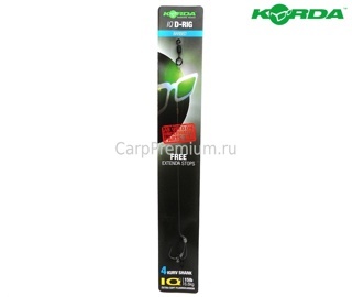 Готовый флюорокарбоновый поводок Korda (Корда) - IQ D Rig Barbed Kurv Shank 6.8 кг / 15 lb, Размер 4, 1 шт