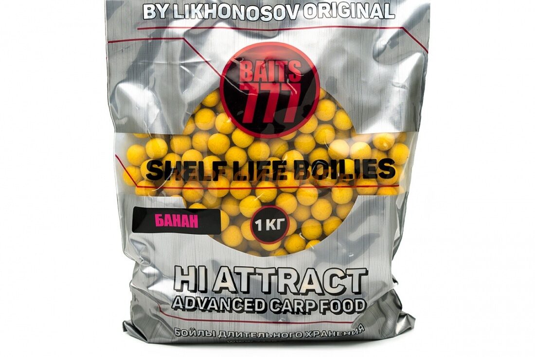 Тонущие бойлы 14 мм Банан 777 Baits (Лихоносовы) - Likhonosov Original Shelf Life Boilies Banana, 1 кг