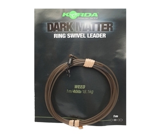 Готовый монтаж с вертлюгом и кольцом Зеленый 100 см Korda (Корда) - Dark Matter Leader Ring Swivel Weedy Green 18.1 кг / 40 lb, Размер 8, 1 шт