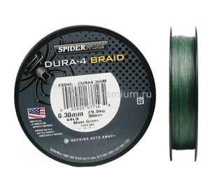 Плетеный шнур 0.30 мм Зеленый SpiderWire - Dura 4 Braid Moss Green 29 кг, 300 м